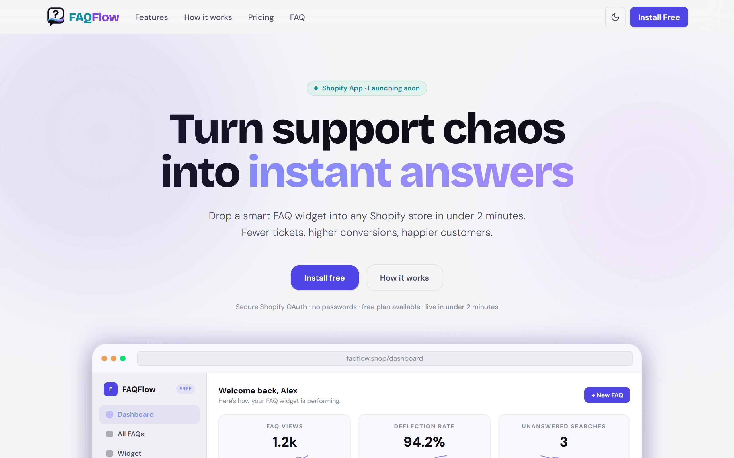 FAQFlow marketing site and analytics dashboard